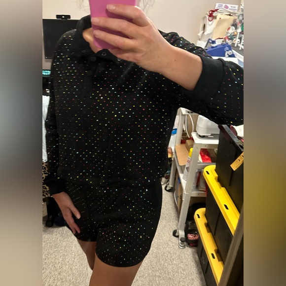 Main Strip Black, Multi-color Rhinestone Short Set - Picture 4 of 6